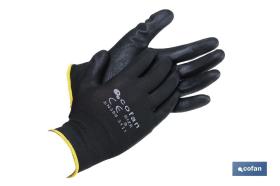 COFAN 110001258BLU - BLÍSTER DE GUANTE DE POLIÉSTER 100 % IMPREGNADO DE PU NEGRO