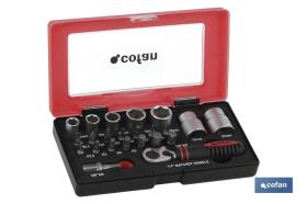 COFAN 14009020 - SET MINI CARRACA, VASOS Y PUNTAS 1/4" 23 PCS.