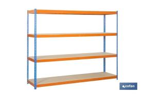 COFAN 09401215 - ESTANTERÍA MEDIA CARGA AZUL/NARANJA 4 BALDAS DE MADERA 2000