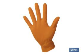  11000226L - CAJA 100 UDS. GUANTES DE NITRILO NARANJA DIAMANTADO 8,5 G TA